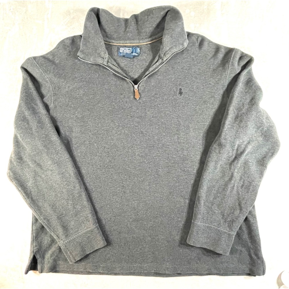 Polo Ralph Lauren Quarter Zip Mens XL Gray Pullover Cotton Classic Fit Sweater